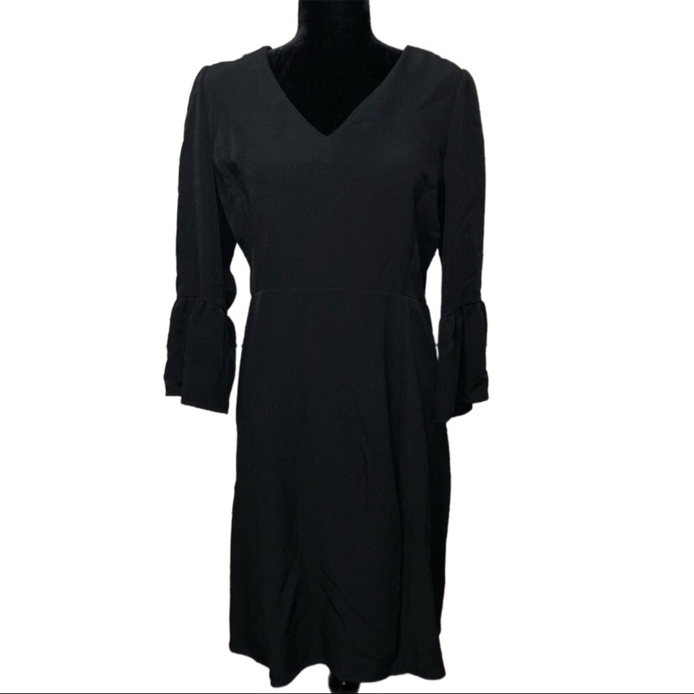 Sabie Black Vneck Dress with Bell Sleeves